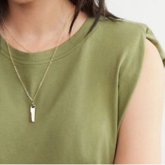 New Anthropologie Top Green Shoulder Padded T-shirt Sleeveless Crew Round Neck L - Picture 2 of 10